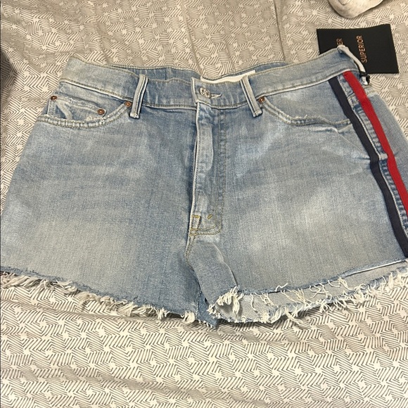 MOTHER Easy Does It Cut Off Shorts with Red and Blue Accents - 26 NWT